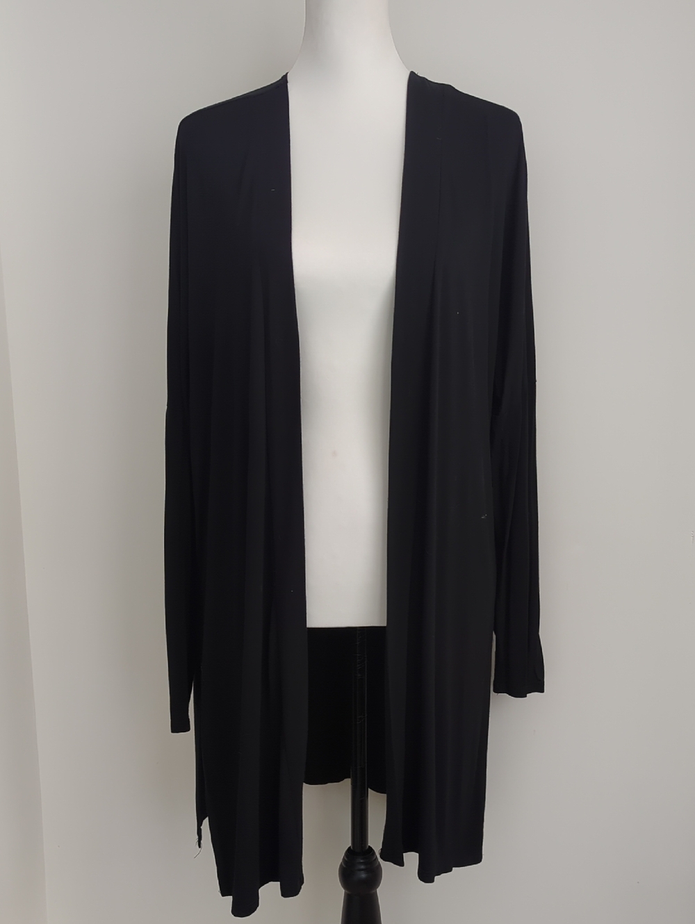 Carly Jean Los Angeles Black Modal Longline Side-Slit Duster Cardigan LARGE